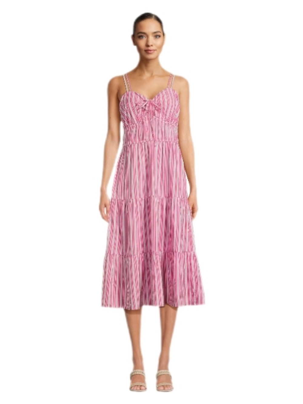 🆕 Time And Tru Pink Pinstripe Crossback Dress L (12-14)
